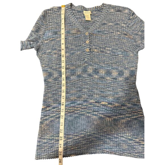 Sundance Create Beauty Henley Knit Top Sweater Blue Ribbed Space Dyed Size L - Picture 7 of 8